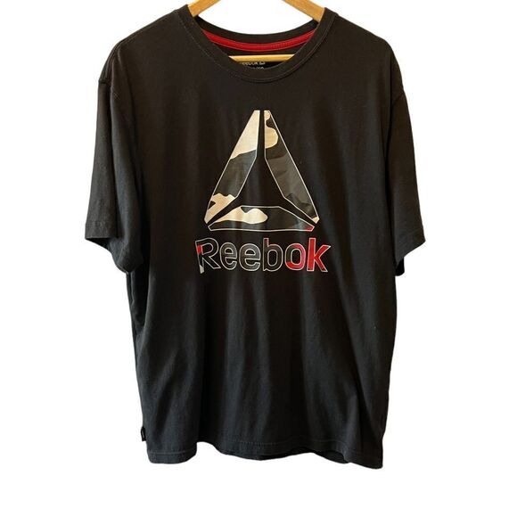 MENS REEBOK Black Logo Casual Short Sleeve Cotton Tee Shirt XL - Picture 1 of 8